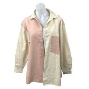 Long Lost Cream Pink Colorblock Long Sleeve Button Down Shirt Top Jacket Sz S/M